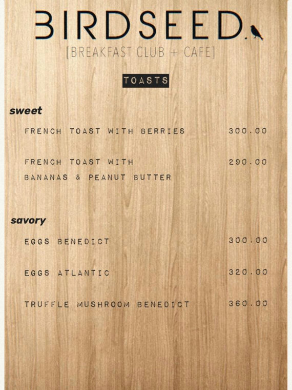 Birdseed Breakfast Club + Caféのメニュー