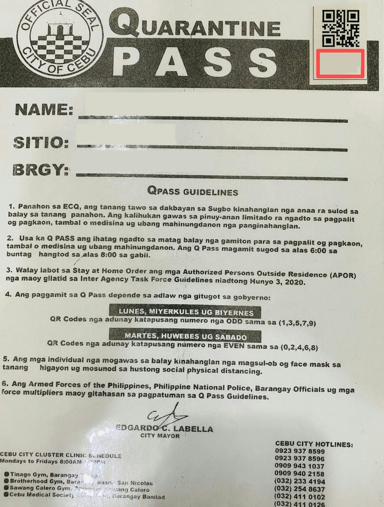 2020年にセブ市で使われた新しいQPass