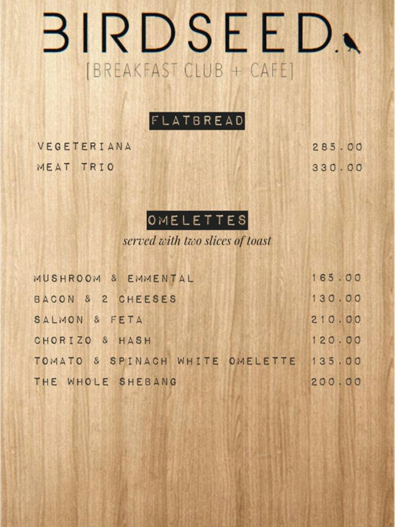 Birdseed Breakfast Club + Caféのメニュー
