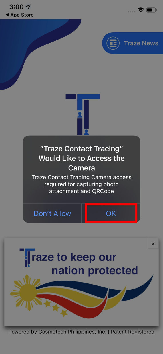 Traze Contact Tracingカメラアクセス