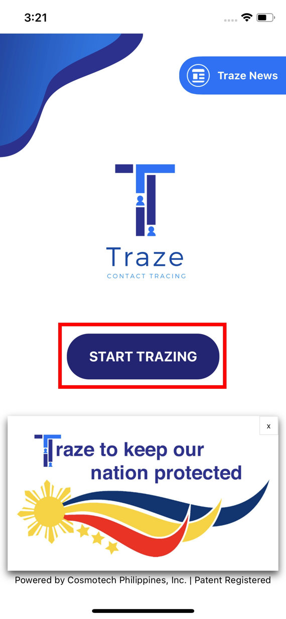Traze Contact Tracingアプリスタート
