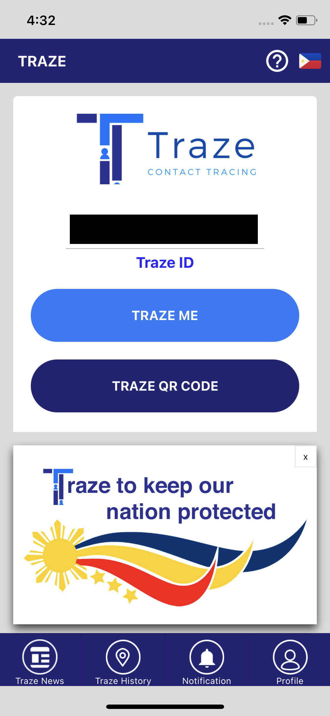 Traze Contact Tracingマイページ